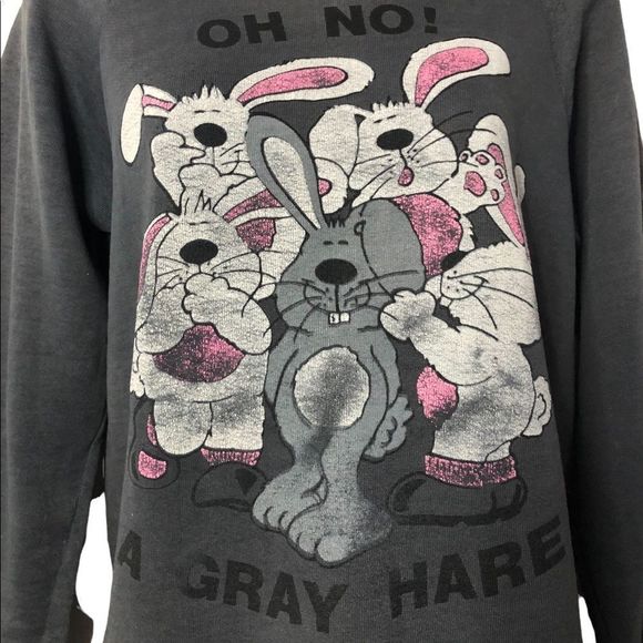 Vintage 1986 Jane Colby "Oh No! A Grey Hare" Crewneck T-Shirt SweatshIrt Small - Picture 2 of 7